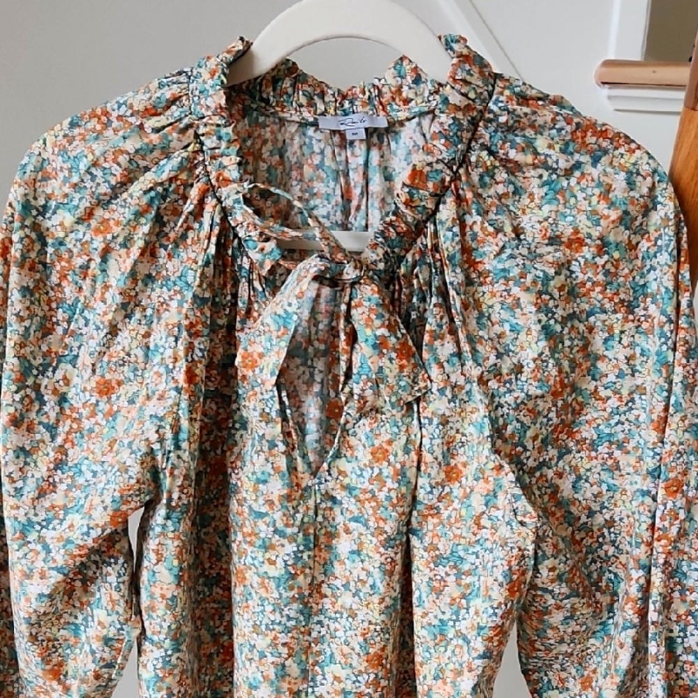 Rails Floral Print Women Tie Neck Blouse Size M